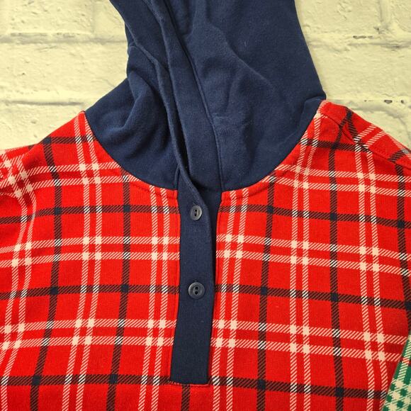 Lands' End Serious Sweats Hoodie Mixed Plaids Red Blue Green size Large (14-16) - Picture 8 of 16